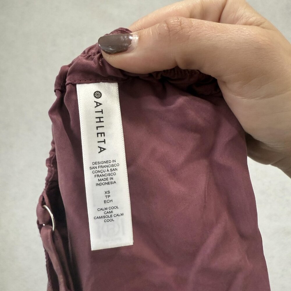 Athleta Shirt Womens XS Burgundy Calm Cool Cami Tank Adjustable Straps Cupro - Picture 3 of 8